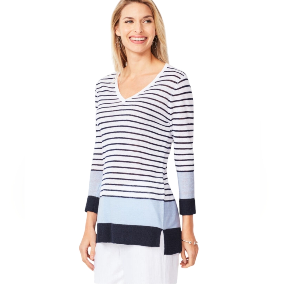 Talbots Sweater Womens‎ XLarge  Blocked Striped Linen Lightweight Sheer XL